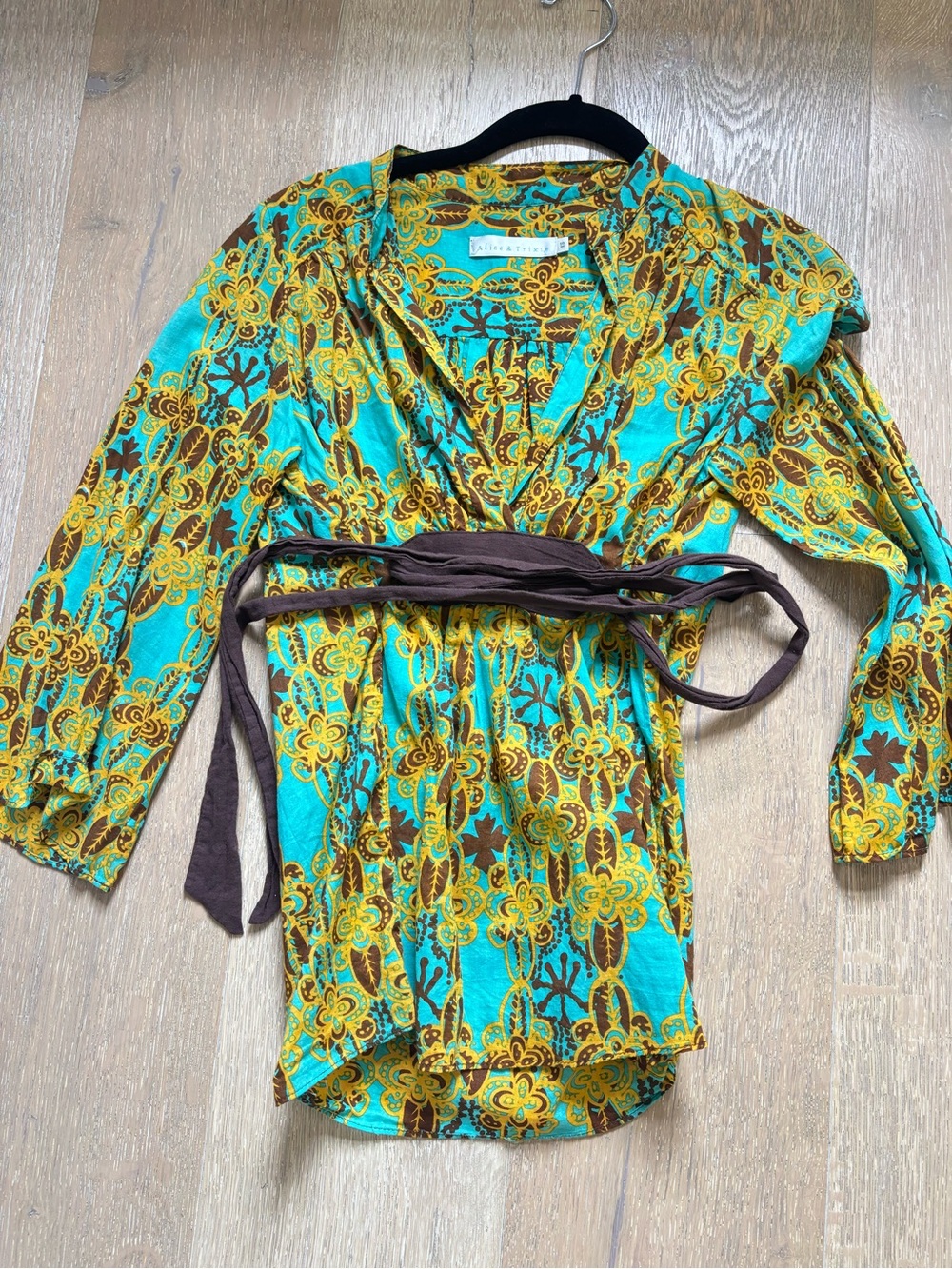 Alice and Trixie Turquoise & Mustard Floral Wrap Top tunic XS